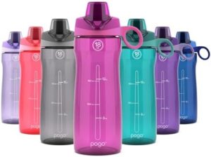 Pogo Plastic Water Bottle with Chug Lid and Carry Handle, Reusable, BPA Free, Dishwasher Safe, Perfect for Travel, School, Outdoors, and Gym | 18oz, 32oz, 40oz, 64oz