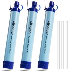 Straw Water Filter - 3 Pack, MHarbor Personal Water Filter Straw, Portable Outdoor Emergency Survival Gear for Hiking, Camping, Travel, Hunting & Fishing