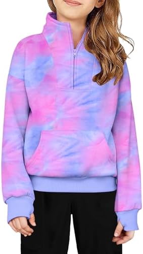 Arshiner Girls Half Zip Sweatshirt Fleece Quarter Zip Pullover Sweatshirts Fall Clothes for Teen Girls Thumb Hole