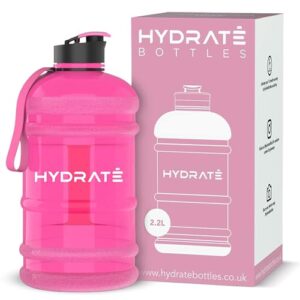 HYDRATE XL Jug 74 Oz Water Bottle - BPA Free, Leak Proof, Flip Cap, Ideal for Gym - Clear Water Container with Extra Strong Material - Perfect for Sports, Rugby, and on the Go (Transparent Pink, 2.2L)