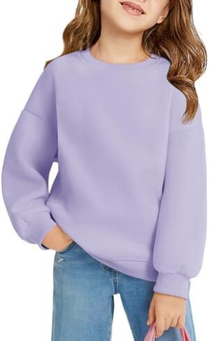 Haloumoning Girls Oversized Crewneck Sweatshirts Kids Fashion Fleece Drop Shoulder Pullover 5-14 Years