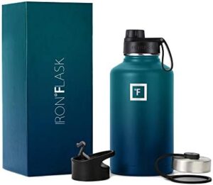 IRON °FLASK Camping & Hiking Hydration Flask, Wide Mouth, 3 Spout Lids, Stainless Steel Outdoor Water Bottle, Double Walled, Insulated Thermos, Metal Canteen - Dark Night, 64 Oz