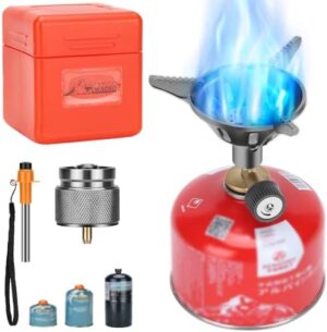 WADEO Camping Propane and Isobutane Stove, Single Burner Camp Stove with Piezo Ignitor, Portable Backpacking Stove for Outdoor Cooking, Hiking, Camping Trips, Beach and Car Camping(Fuel not included)