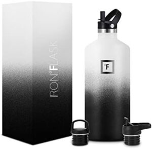 IRON °FLASK Camping & Hiking Hydration Canteens - 3 Lids (Narrow Straw/Spout Lid) Leak Proof Vacuum Insulated Stainless Steel - Hot & Cold Double Walled Sports Water Bottle