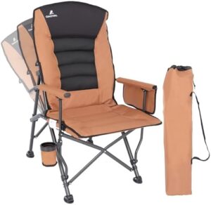 Camping Chairs for Adults, Adjustable Backrest Chair Supports 350lbs, Folding Chairs for Outside, Oversized Lawn Chair with Cup Holder, Brown