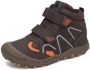 Mishansha Kids Water Resistant Hiking Boots, Boys Girls Anti Collision Anti-Skid Athletic Outdoor Ankle Adventure Trekking Shoes Brown/Orange 9.5 Toddler