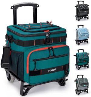 TOURIT Collapsible 48-Can Leak-Proof Insulated Rolling Cooler with All-Terrain Cart, Upgraded Fixtures and New Wheels Suitable for Beach, Picnic, Shopping