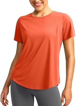 Women's Short Sleeve Workout Shirts Breathable UPF 50+ Sun Protection T-Shirts Quick Dry Gym Running Hiking Tops