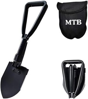 Military Folding Shovel Camping Shovel,High Carbon Steel Entrenching Tool w/Wood Saw Edge and Tactical Carry Case, 18.3 Inch, Black