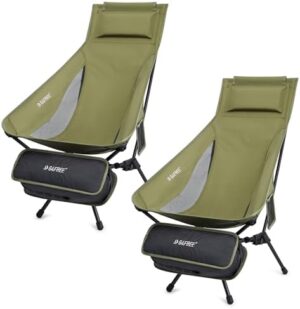 G4Free 2 Pack Folding Lightweight Camp Chair High Back Camping Chair, Backpacking Chair Lawn Chair Heavy Duty 330lbs with Headrest & Pocket for Outdoor Travel Beach Backpacking Hiking Green