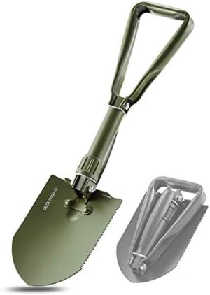 REDCAMP 22.8’‘ Military Folding Camping Shovel，High Carbon Steel Entrenching Tool Tri-fold Handle Shovel with Cover，Green 2.5lbs