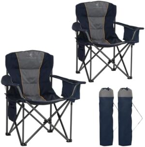 LET'S CAMP Folding Camping Chair Oversized Heavy Duty Padded Outdoor Chair with Cup Holder Storage and Cooler Bag, 450 LBS Weight Capacity, Thicken 600D Oxford,2 Pack