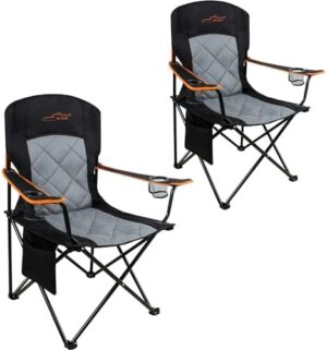 FAIR WIND 2 Pack Oversized Fully Padded Camping Chair Heavy Duty Quad Fold Arm Chair Support 350 LBS with Cup Holder, Collapsible Lumbar Back Chair Portable for Outdoor, Black