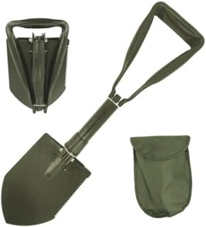 Military Folding Camping Shovel, 22.8" Heavy Duty Carbon Steel Foldable Survival Shovel, Portable Entrenching Tool Tactical Shovel for Camping, Backpacking, Hiking, Digging Dirt, Car Emergency, Green