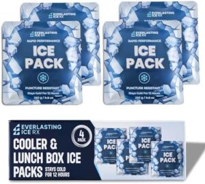 Rapid Performance Reusable Ice Packs for Lunch Boxes, Lunch Bags or Coolers | 4 Pack | Cold for Up to 12 Hours | Ice Packs for Cooler, Long Lasting for Camping, Beach, & School