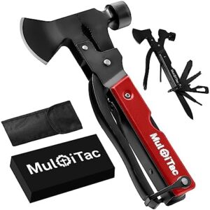 Camping Multitool Hatchet Axe Hammer by MultiTac, 16-in-1 Survival Gear with Knife, Pliers, Saw, Screwdriver, Bottle Opener, Fish Descaler - Unique Birthday Gifts for Men Dad Husband Boyfriend