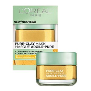 L'Oreal Paris Skincare Pure Clay Face Mask with Yuzu Lemon for Rough Skin to Clarify & Smooth, Clay Mask, at home face mask, 1.7 oz.