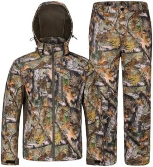 UIIHUNT Hunting Clothes for Men with Fleece Lining: Safety Strap Compatible Water Resistant Silent Hunting Jacket and Pants