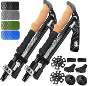 Premium Foldable Hiking Poles by USA Brand - Adjustable, Lightweight Trekking Poles Made of Aircraft Aluminum, Metal Flip Locks & Comfortable Real Cork Grips