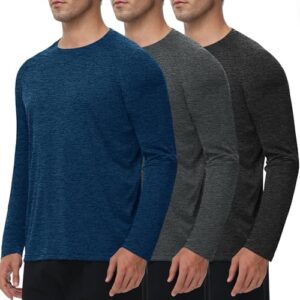 3 Pack Long Sleeve Shirts for Men - Dry Fit Moisture Wicking UV UPF Sun Protection T-Shirts for Casual Workout Fishing