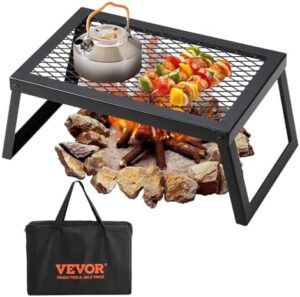 VEVOR Folding Campfire Grill, 18" Portable Camping Grates Over Fire Pit, Heavy Duty Steel Mesh Grate, Camp Fire Cooking Equipment with Legs Carrying Bag, Grilling Rack for Outdoor Open Flame Cooking