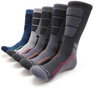 MIRMARU Men's 5 Pairs Hiking Outdoor Trail Running Trekking Moisture Wicking Cushion Crew Socks