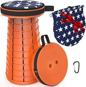 ALEVMOOM Collapsible Stool with Cushion,Adjustable Step Stool,Telescoping Stool,Portable Folding Stool,Camping Stool for Outdoor Fishing Hiking BBQ with Carry Bag and Carrabiner Max Loading 440lb