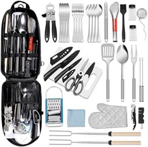 12 Pcs Camping Kitchen Utensil Set Outdoor Kitchen Gear, Outdoor Cooking and Grilling Utensil Travel Set Perfect for Camping Accessories Cooking, RV Camp. Camping, BBQs, Parties and More