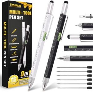 Stocking Stuffers for Men, 9 in 1 Multitool Pen 2Pcs and Refill 6Pcs, Unique Tech Tool Pen from Wife Daughter to Father Boyfriend Husband on Christmas, Birthday, Valentine's Day