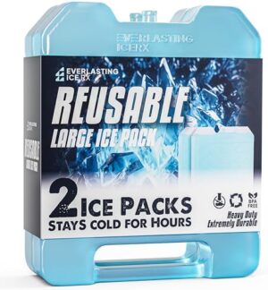 Everlasting Ice RX Large Reusable Ice Packs for Cooler with Handle (4 Pack) Long Lasting Coolness, BPA Free, Freezer Packs for Extended Cooling | Cooler Ice Packs for Camping, Fishing, Hiking, Beach