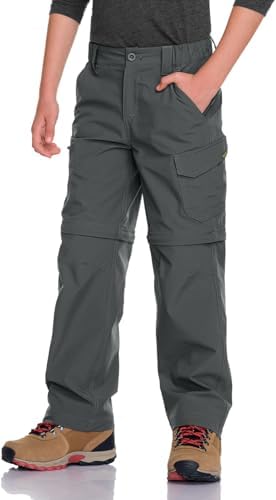 CQR Kids Youth Hiking Cargo Pants, UPF 50+ Quick Dry Convertible Zip Off Pants, Outdoor Camping Pants