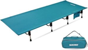 MARCHWAY Lightweight Folding Tent Camping Cot Bed with Lever Lock, Easy Setup Portable Compact for Outdoor Travel, Hunting, Hiking, Motorcycling, Support 330Lbs (Blue)