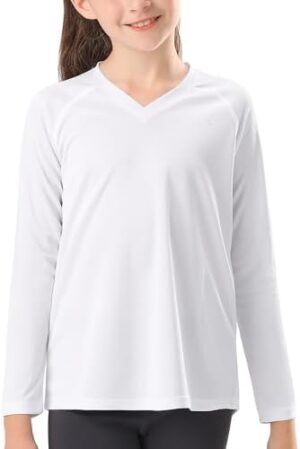 Stelle Youth Girls Athletic Performance Long Sleeve Shirts V Neck Moisture Wicking Base Layer Undershirt