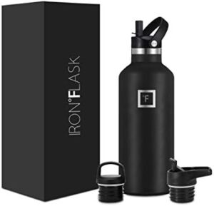 IRON °FLASK Camping & Hiking Hydration Canteens - 3 Lids (Narrow Straw/Spout Lid) Leak Proof Vacuum Insulated Stainless Steel - Hot & Cold Double Walled Sports Water Bottle