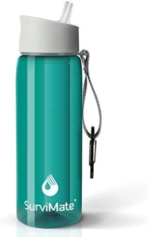 SurviMate 0.01μm Ultra-Filtration Filtered Water Bottle, Portable Water Filter Bottle with 4-Stage Filtration for Survival, Camping, Hiking, Backpacking, Drinking, Emergency