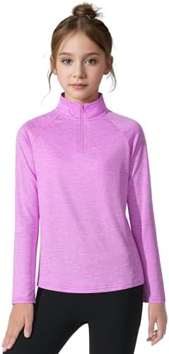 Girls Long Sleeve Shirts Dry Fit Athletic Tops Quarter Zip Pullover Kids Teens Sportswear for Golf Yoga Tennis 5-14 Years