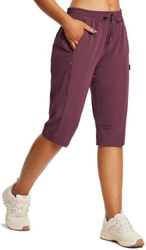 BALEAF Women's 15" Long Shorts Below The Knee Capri Hiking Cargo Shorts Lightweight Quick Dry Elastic Waist for Casual