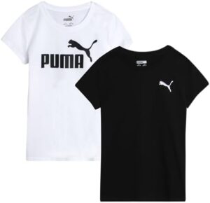 PUMA Girls' T-Shirt - 2 Pack Core Logo T-Shirt for Girls - Basic Athletic Crewneck Short Sleeve Tee (S-XL)