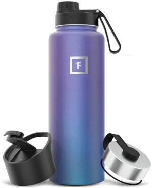 IRON °FLASK Camping & Hiking Hydration Flask, Wide Mouth, 3 Spout Lids, Stainless Steel Outdoor Water Bottle, Double Walled, Insulated Thermos, Metal Canteen - Aurora, 40 Oz