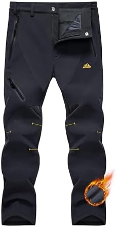 MAGCOMSEN Men's Winter Pants Snow Pants Fleece Lined Water Resistant 4 Zip Pockets Skiing Pants