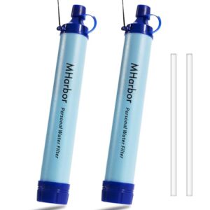 2 Pack MHarbor Personal Water Filter Straw, Portable Outdoor Emergency Survival Gear for Hiking, Camping, Travel, Hunting & Fishing