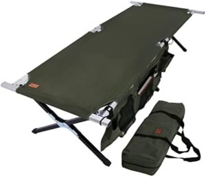 Tough Outdoors Camping Cot for Adults - Oversized Camping Cot - Durable Heavy Duty Military Bed - Elevated Foldable Cot & Camp Cots for Adults - XL Cot up to 300 lbs - w/Organizer & Storage Bag