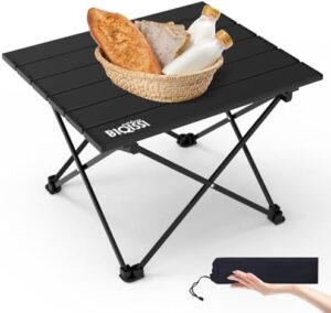 Portable Small Camping Table, Compact Camping Side Table with Carrying Bag, Ultralight Aluminum Beach Table Folding for Hiking, Camping, Picnicking, BBQ, Outdoor Cooking (Black Small 16")