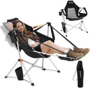 KingCamp Camping Chair, Hammock Chair, Folding Rocking Chair, Aluminum Adjustable Back Swing Chair, Chair with Removable Footrest Pillow Cup Holder for Outdoor Beach Lawn