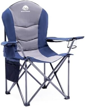 Oversized Camping Chair,Fully Padded Camp Chair Outdoor Heavy Duty Folding Lawn Chair with Cooler Bag,Head and Side Pocket -Support 400 lbs (1, Blue&Grey)