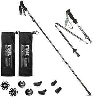 Carbon Fiber Hiking Poles - 2 PC Ultra Lightweight / 0.5LB Collapsible Hiking & Walking Sticks for Men and Women, Folding Trekking Poles for Camping Backpacking,with Quick Flip Lock,EVA Handle