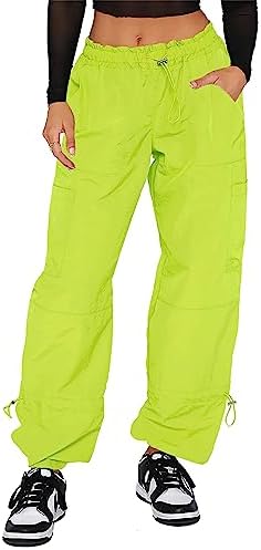 Waitfairy Parachute Pants for Women,Baggy Fit Cargo Pants with Pockets