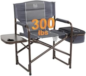 TIMBER RIDGE Lightweight Camping Chair, Portable Laurel Director's Chair with Foldable Side Table, Cooler Bag & Mesh Pocket, Compact Outdoor Folding Lawn Chair, Supports 300lbs, Grey