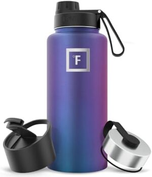 IRON °FLASK Camping & Hiking Hydration Flask, Wide Mouth, 3 Spout Lids, Stainless Steel Outdoor Water Bottle, Double Walled, Insulated Thermos, Metal Canteen - Aurora, 32 Oz