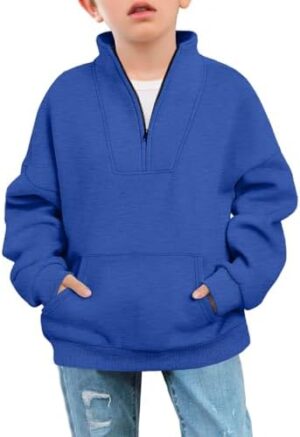 Haloumoning Boys Quarter Zip Sweatshirts Oversized Long Sleeve Half Zip Pullover Fall Outfits